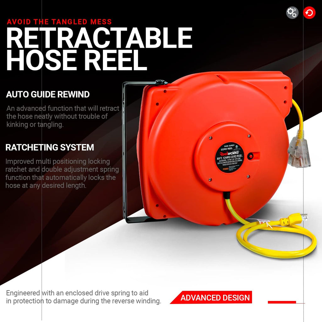 12awg x 80' Retractable Extension Cord Reel O2855