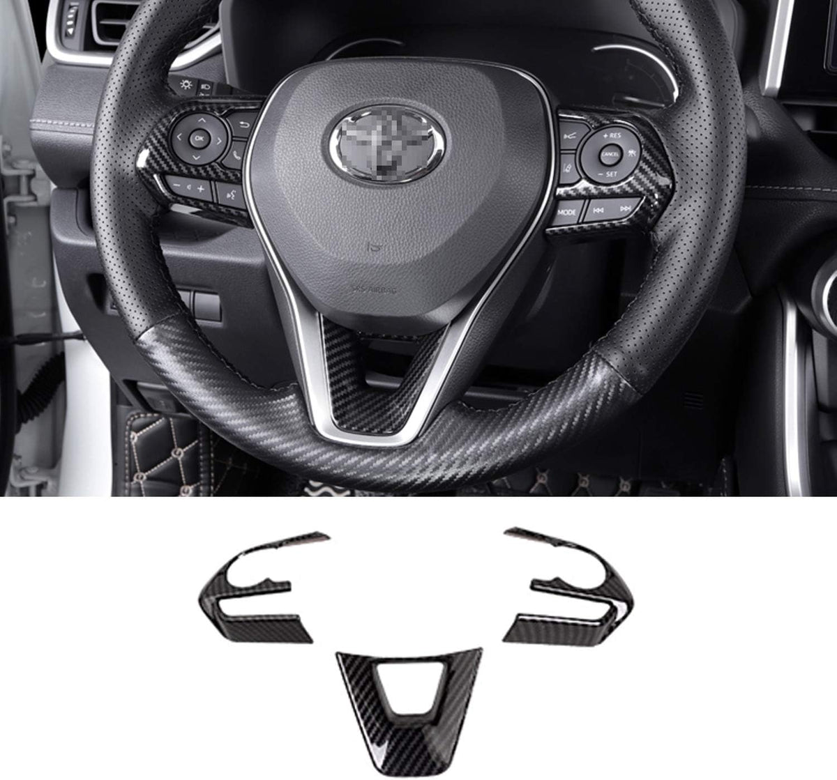 ABS Carbon Fiber Steering Wheel Cover Trim 3pcs O166