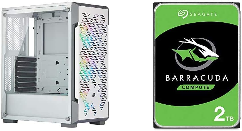 White Mid-Tower Tempered Glass Case & 2TB 3.5 Inch Internal Hard Drive U328417