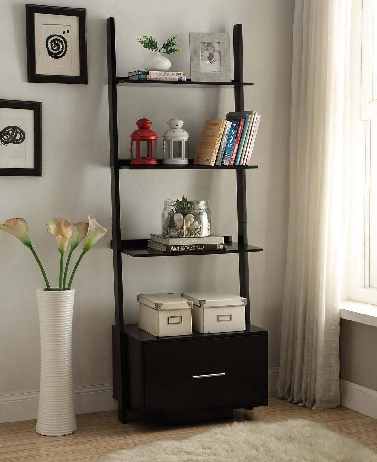 Ladder Bookcase with File Drawer J3153