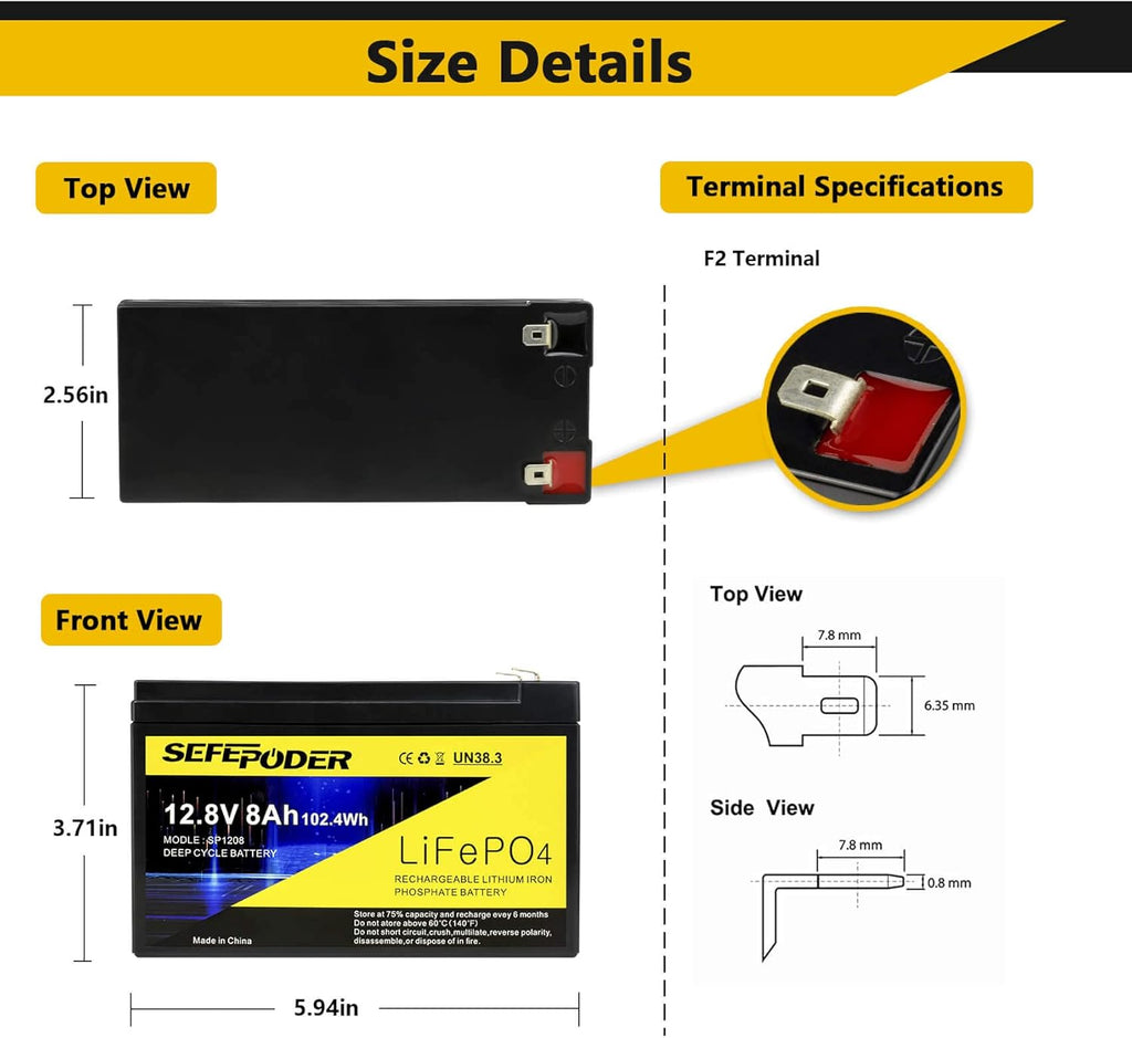12V 12Ah LiFePO4 Deep Cycle Rechargeable Battery D51913