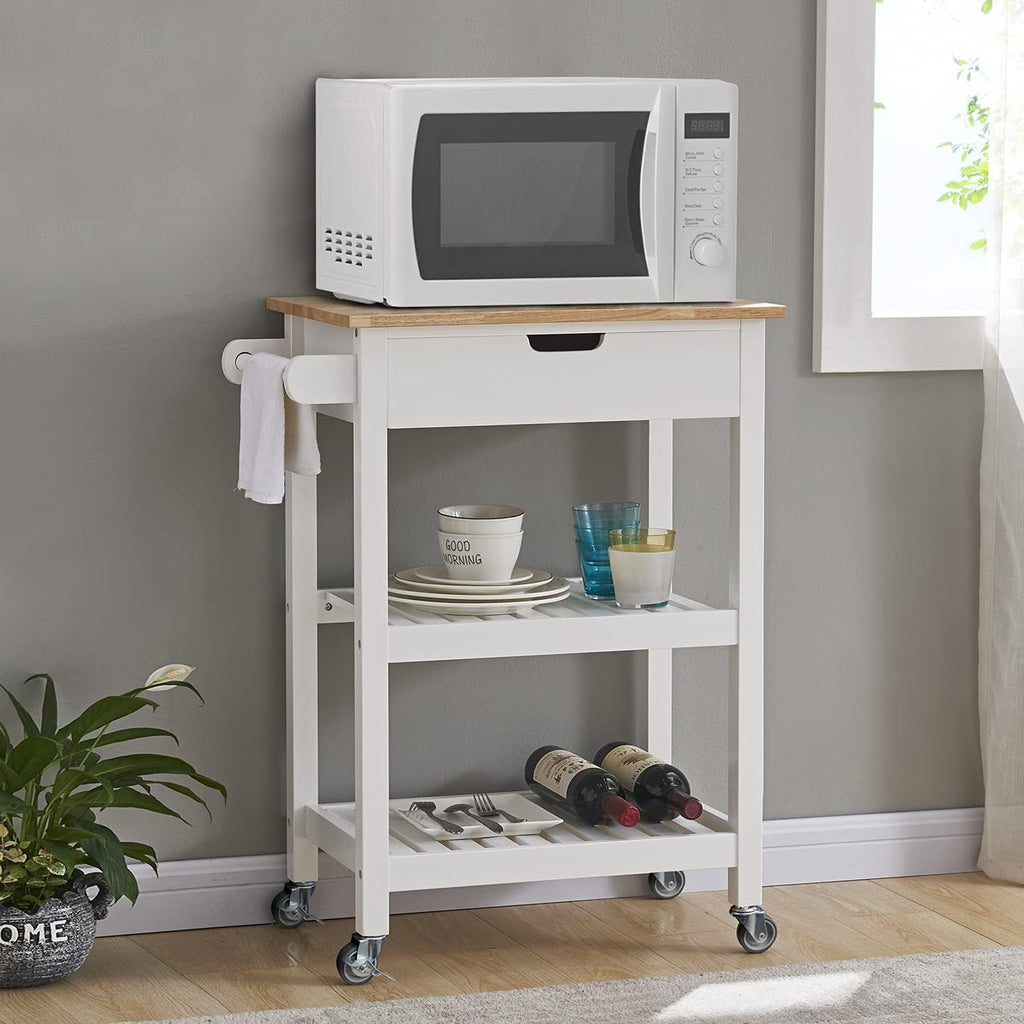 White Rolling Kitchen Cart with Wheels Y103984
