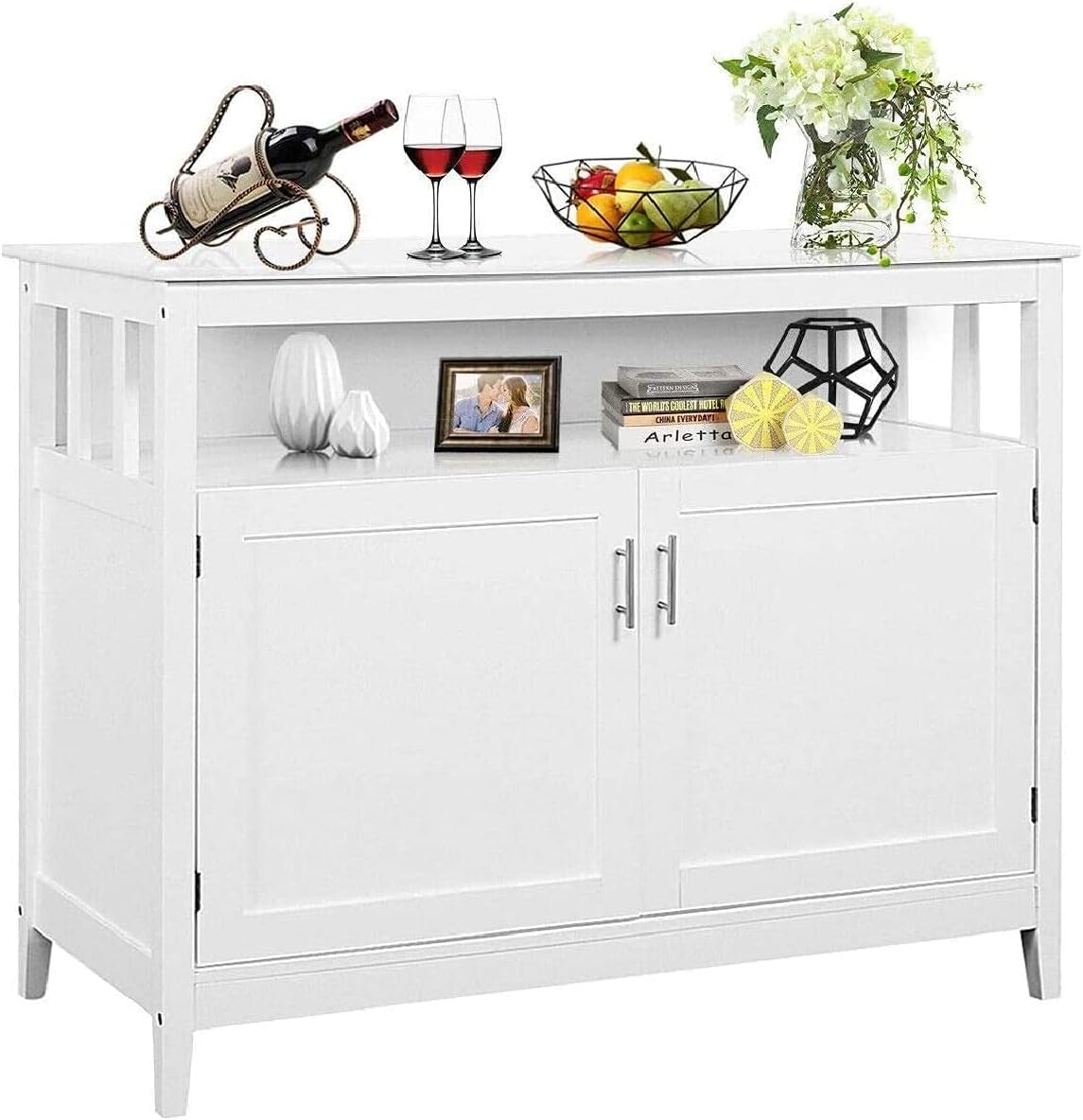 White Kitchen Storage Sideboard Buffet Cabinet with Open Shelf B500