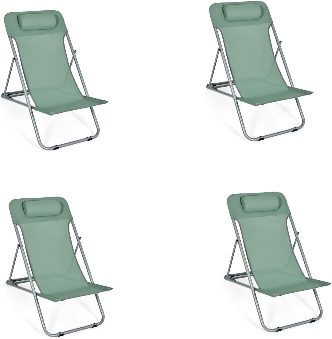 Folding Beach Chair Set of 2, 3-Position Adjustable with Headrest G334
