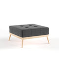 Dark Grey Tufted Fabric Square Ottoman V9804