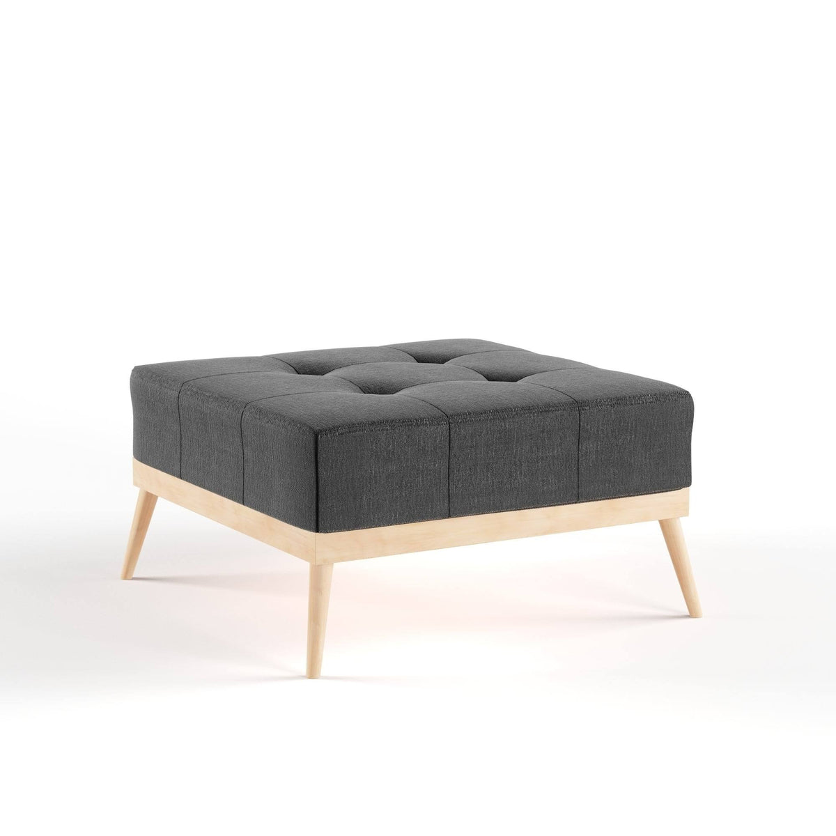 Dark Grey Tufted Fabric Square Ottoman V9804