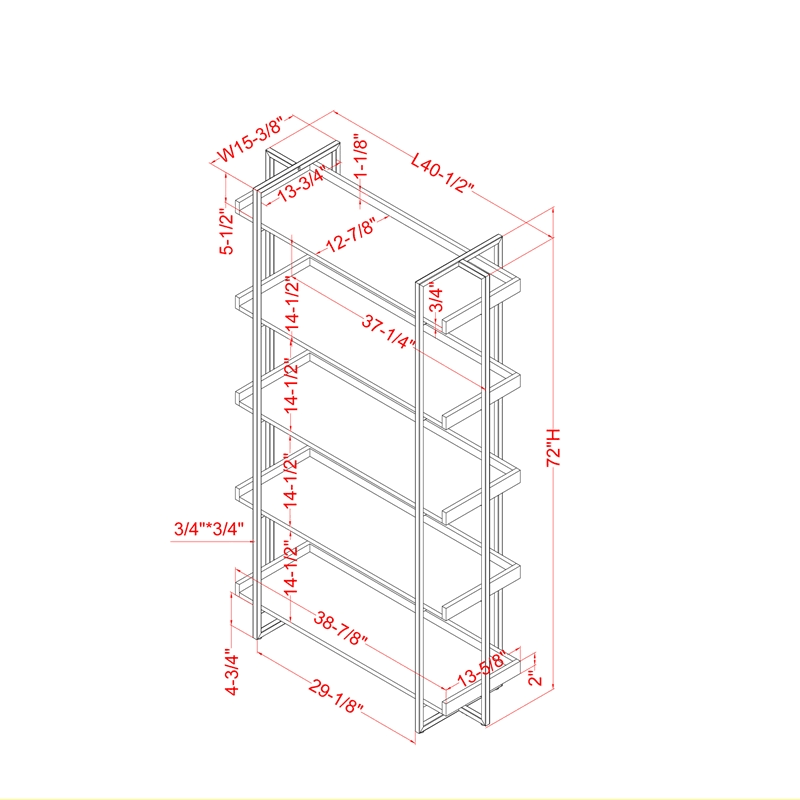 Contemporary Wood 5-Tier Bookcase in Antique White G9006