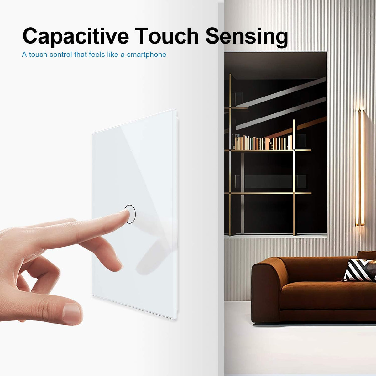 White 1 Gang 1 Way Tempered Glass Touch Light Switch, 2 Pack S5220