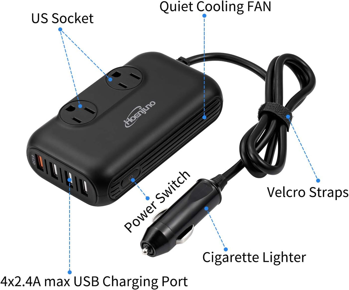 200W Car Power Inverter DC 12V to 110V AC 4 Ports USB QC 3.0 G153