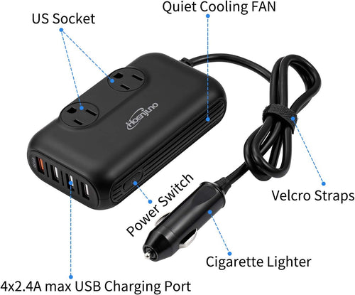 200W Car Power Inverter DC 12V to 110V AC 4 Ports USB QC 3.0 G153