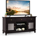 Brown Wood TV Stand with 3 Drawers and 2 Shutter Door Cabinets V423