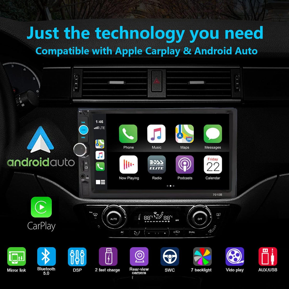 Double Din Car Stereo with Bluetooth and Backup Camera P658