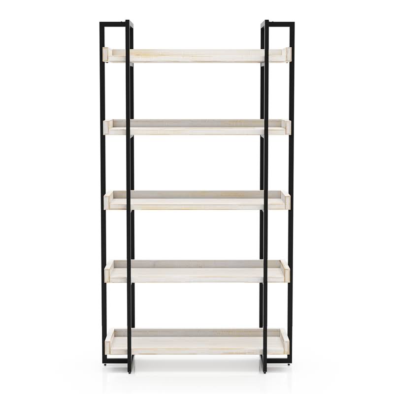 Contemporary Wood 5-Tier Bookcase in Antique White G9006