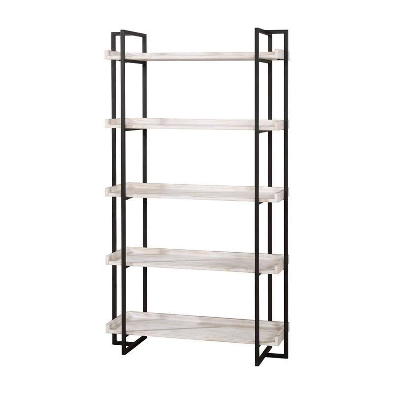 Contemporary Wood 5-Tier Bookcase in Antique White G9006