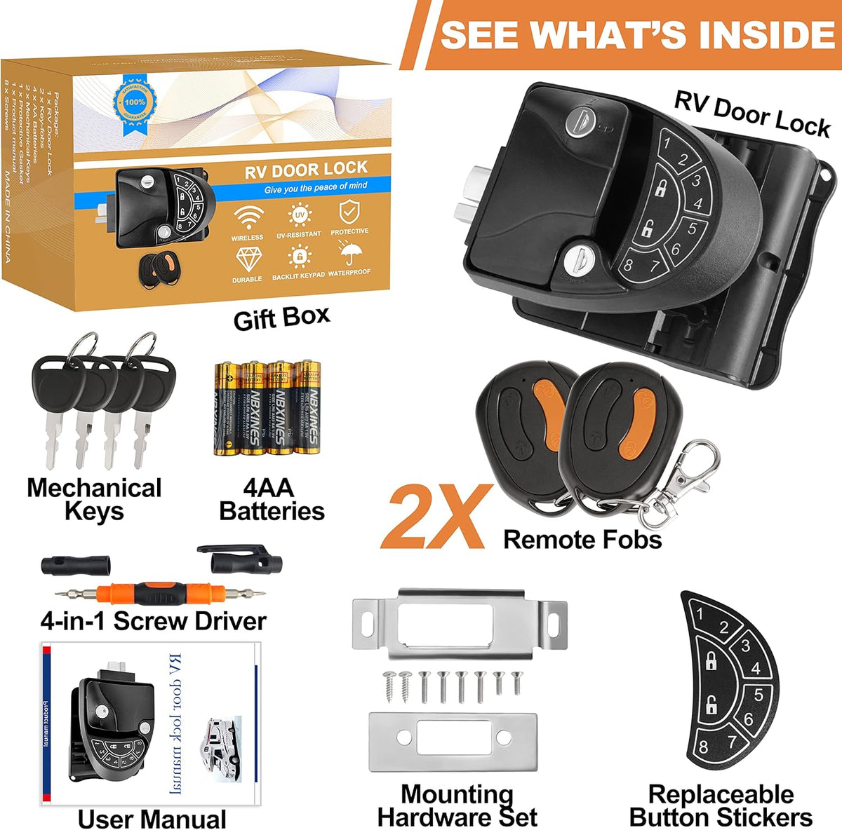 Black Zinc Alloy RV Keyless Entry Door Lock with Keypad and Remote M935788