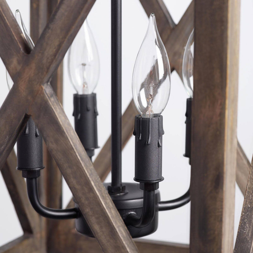 Square Wood & Iron 4-Light Chandelier Y1071