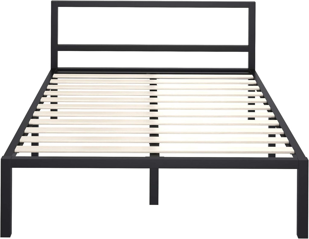 Full Size Black Metal Platform Bed Frame with Headboard E63664