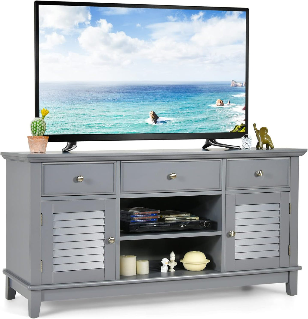 Brown Wood TV Stand with 3 Drawers and 2 Shutter Door Cabinets V423