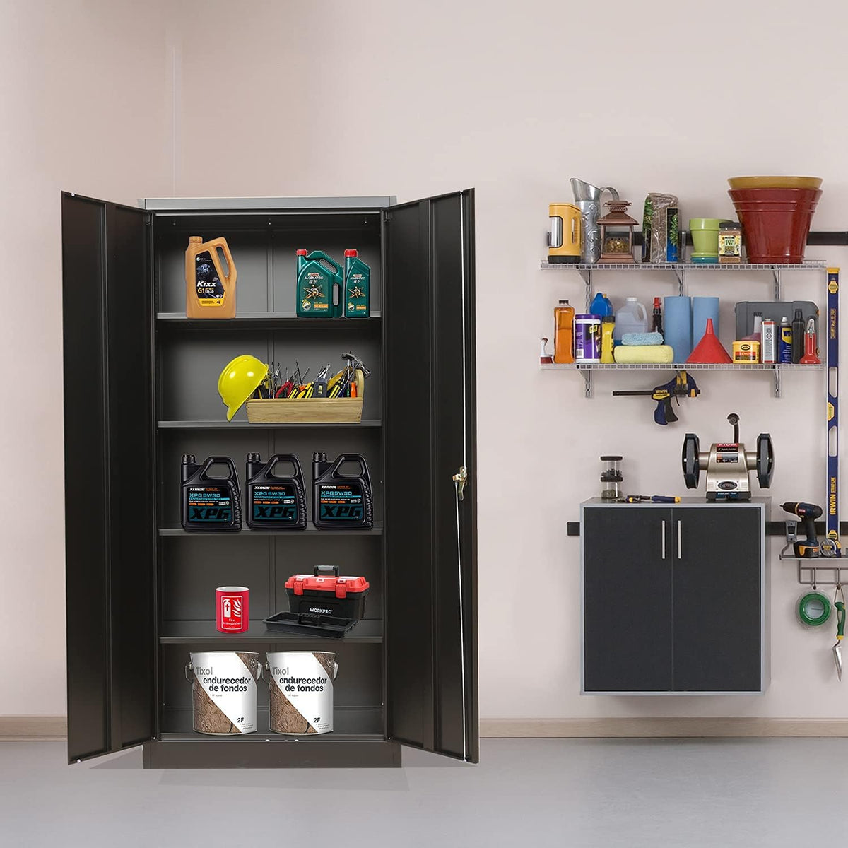 Lockable Black Steel Storage Cabinet with 2 Doors and 4 Shelves U37863
