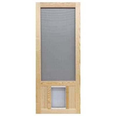 36 in. x 80 in. Reversible Wood Screen Door with Pet Flap F2899