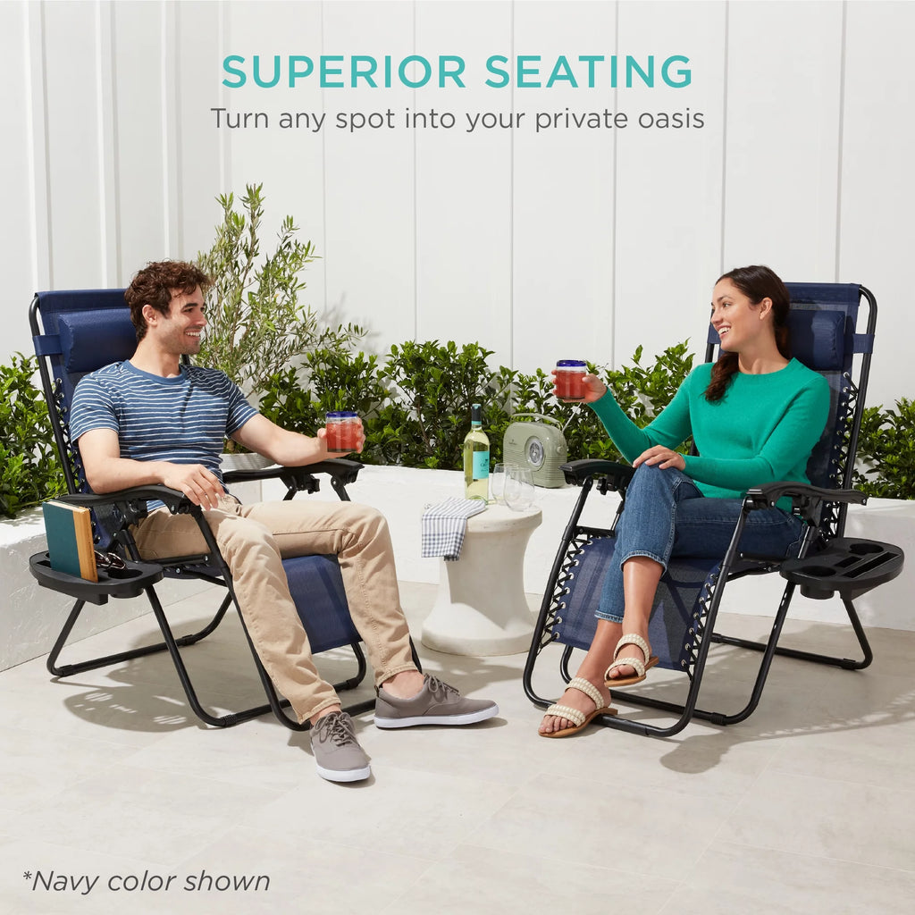 Set of 2 Brown Zero Gravity Lounge Chair Recliners with Cup Holder Tray Y4248