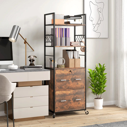 2 Drawer Mobile File Cabinet with Lock & Hanging Bar T573