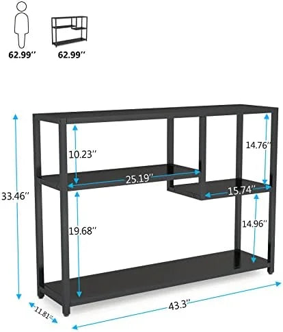 Black Console Table with Shelves W4880