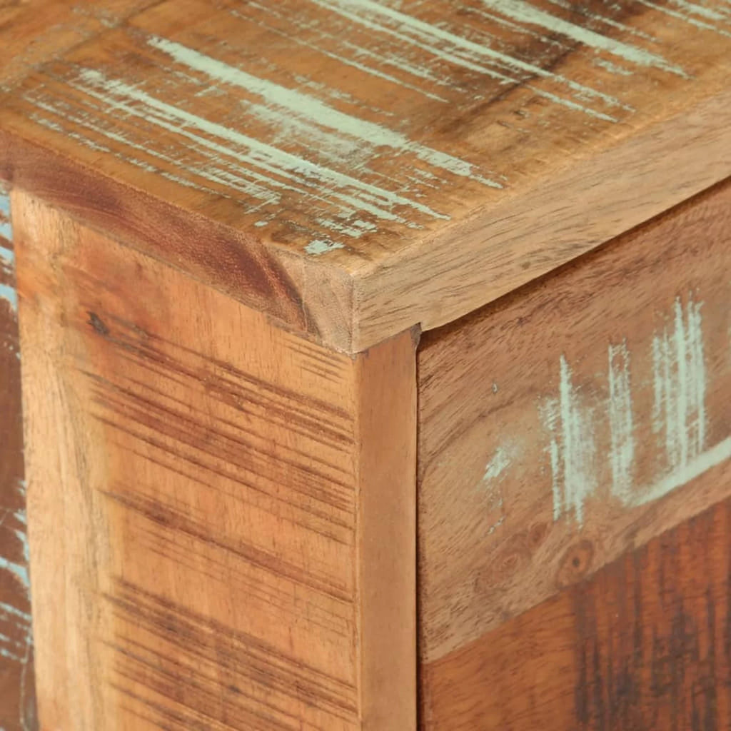 Side Table with Storage Drawer and Wheels Reclaimed Wood K485791