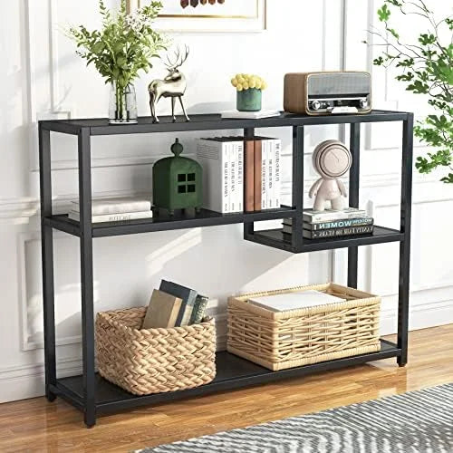 Black Console Table with Shelves W4880