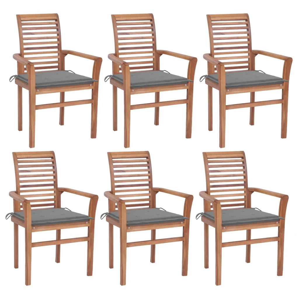 6 Pcs Teak Wood Dining Chairs with Gray Cushions E307817