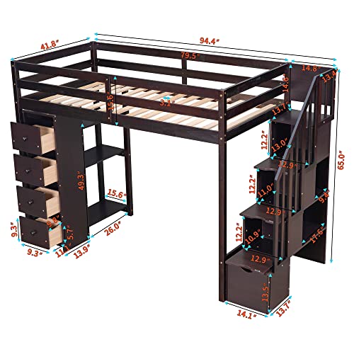 Espresso Twin Over Twin Bunk Bed with Trundle and 3 Drawers K103
