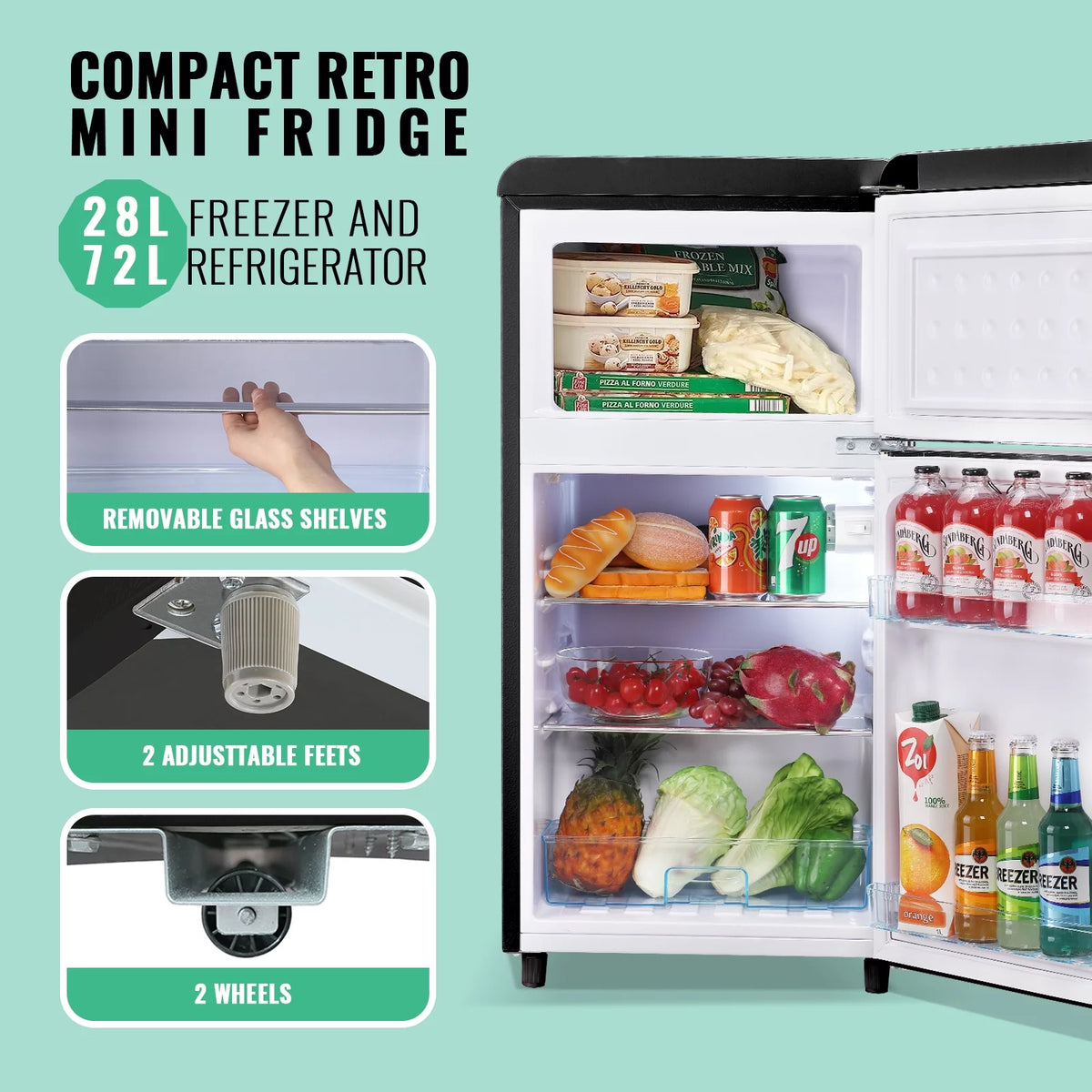 Mini Refrigerator Dual Door Fridge with Handle A4020