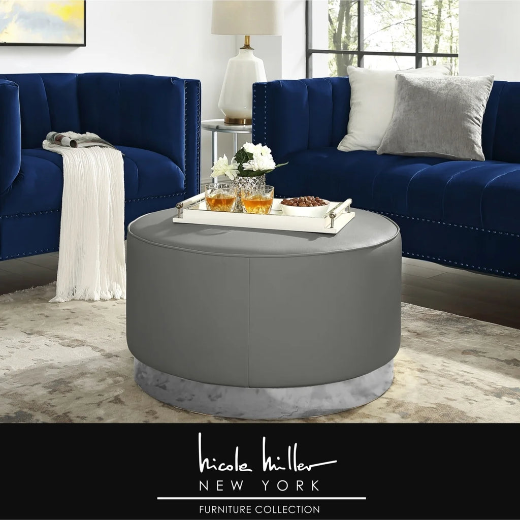 Leather or Velvet Cocktail Ottoman with Chrome or Gold Trim Base Y627