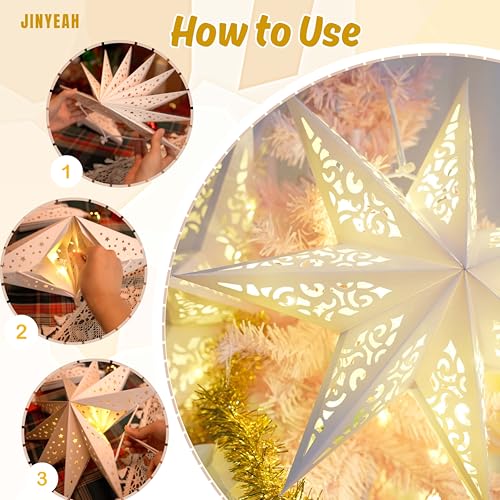 3Pcs Paper Star Lanterns 7 Pointed Hanging Decorations 17.71inch H896