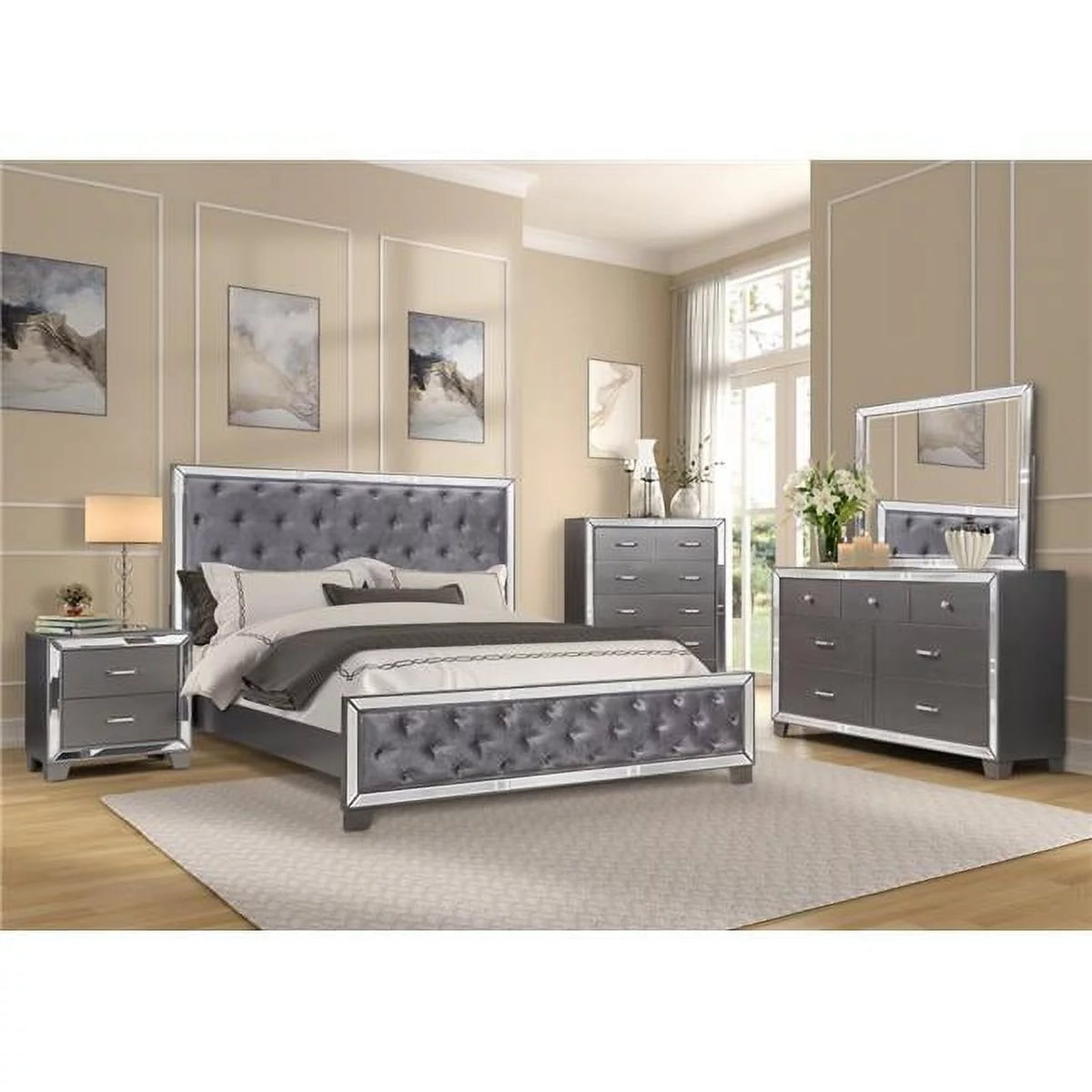 5 Piece Tufted Wood King Bedroom Set N12026