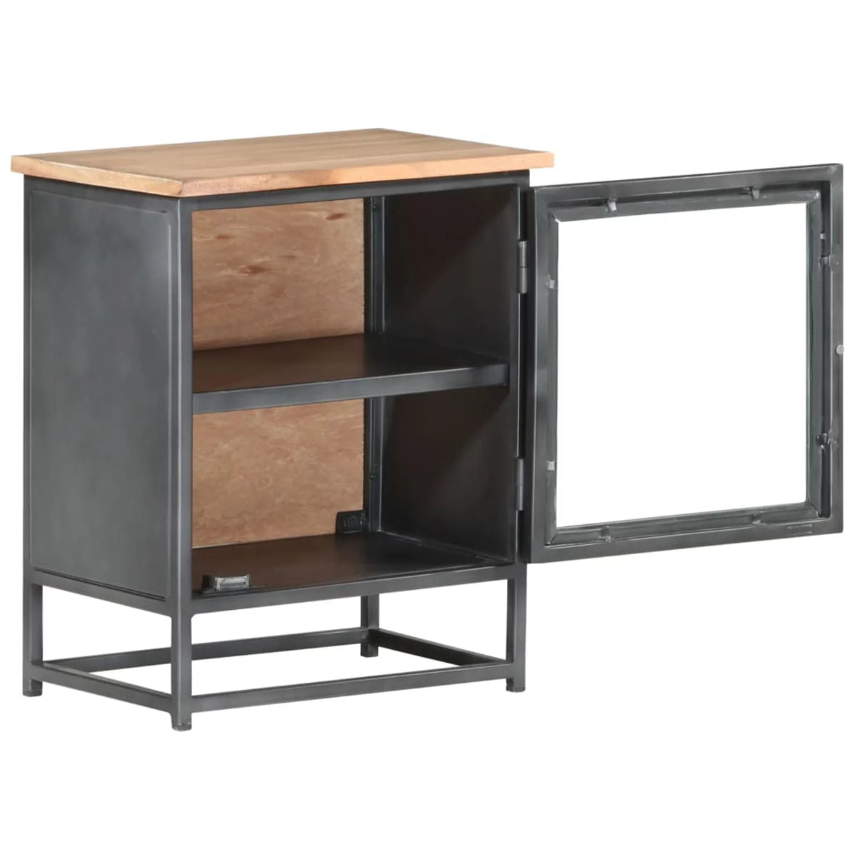 Gray Acacia Wood Bedside Cabinet with Glass Door C438278