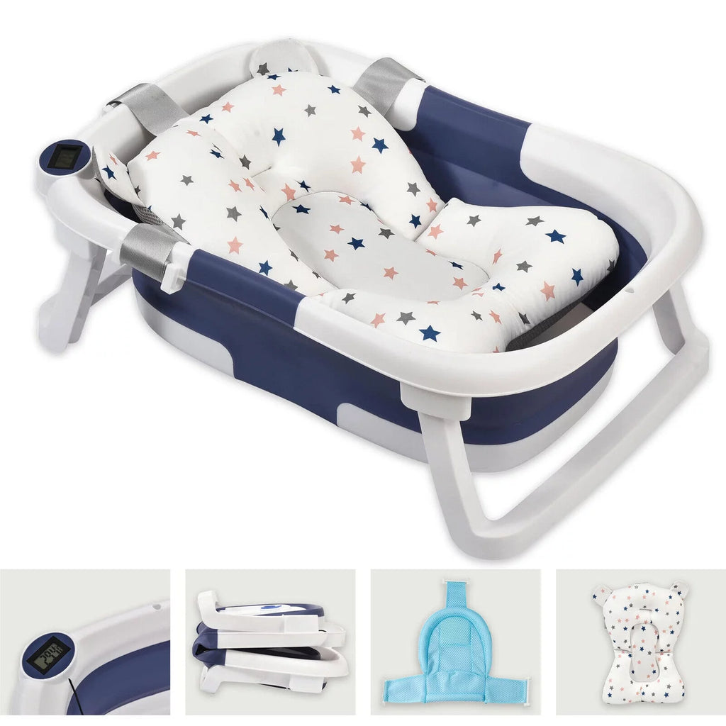 Collapsible Baby Bathtub with Thermometer, Cushion and Bath Net N506