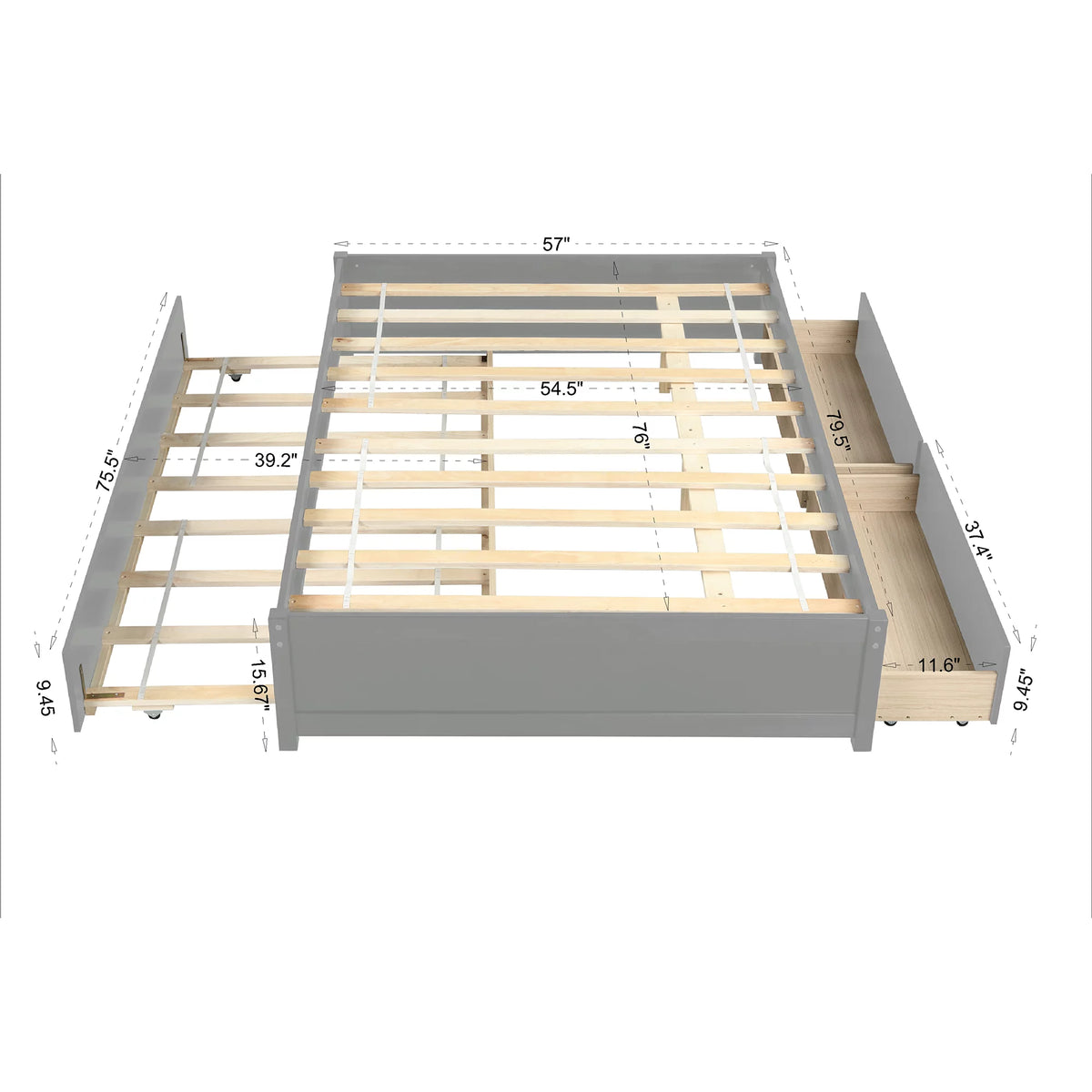 Beige Queen Size Upholstered Platform Bed Frame with Wooden Slats X91000