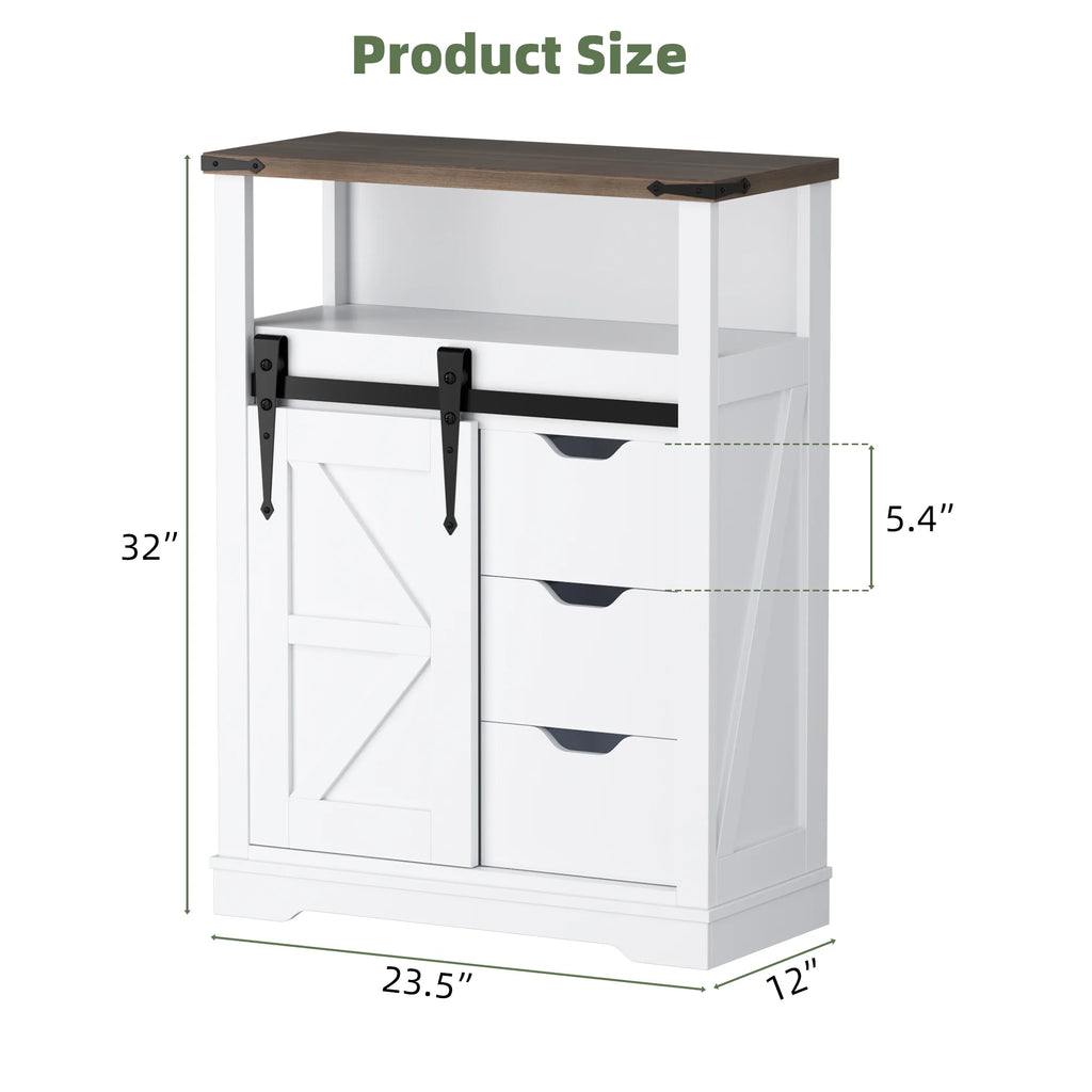 Rustic Oak Antique White Bathroom Storage Cabinet with Sliding Barn Door W848192