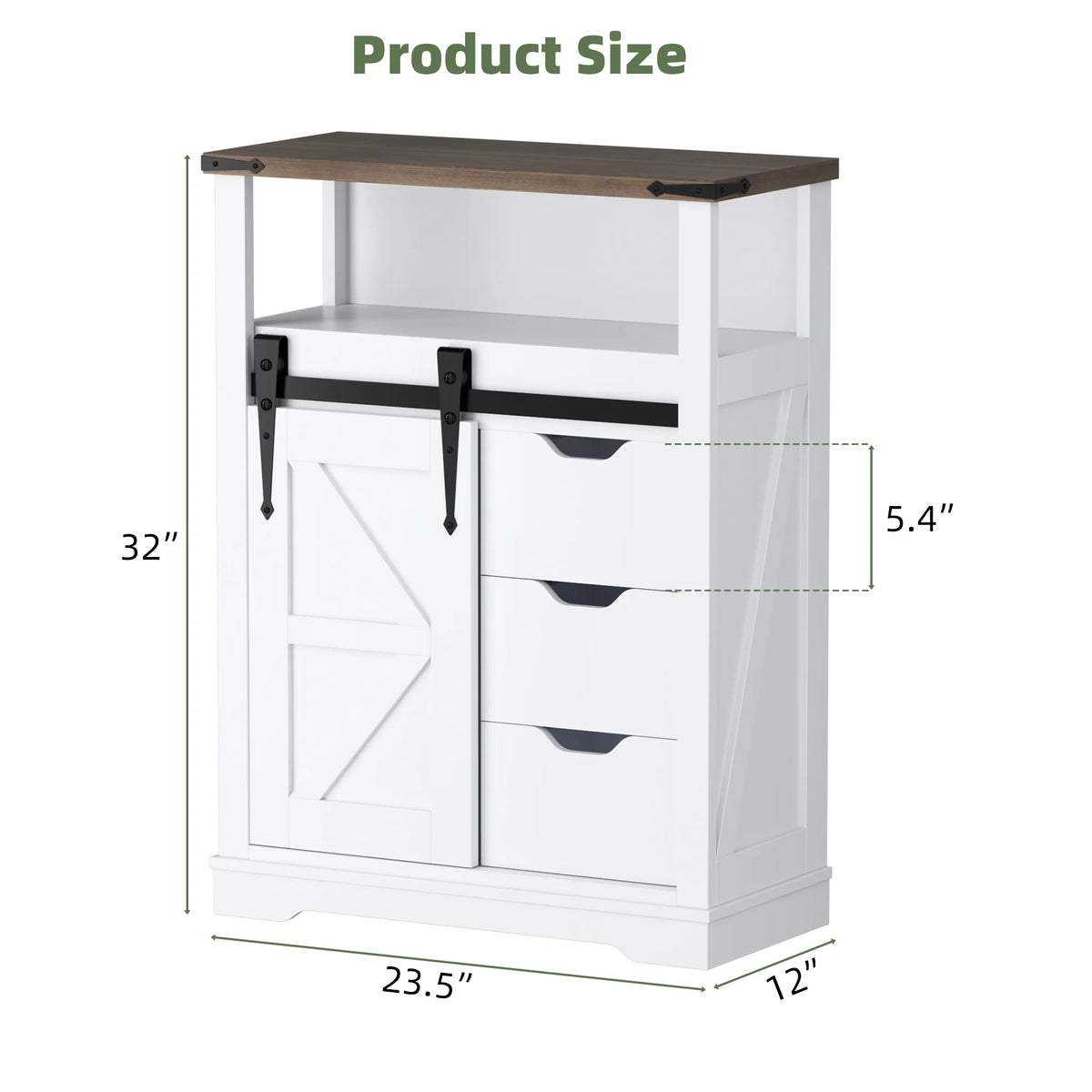 Rustic Oak Antique White Bathroom Storage Cabinet with Sliding Barn Door W848192
