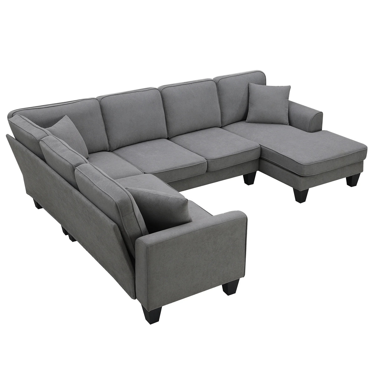 Dark Gray 7 Seat U Shape Sectional Sofa with 3 Pillows E75906