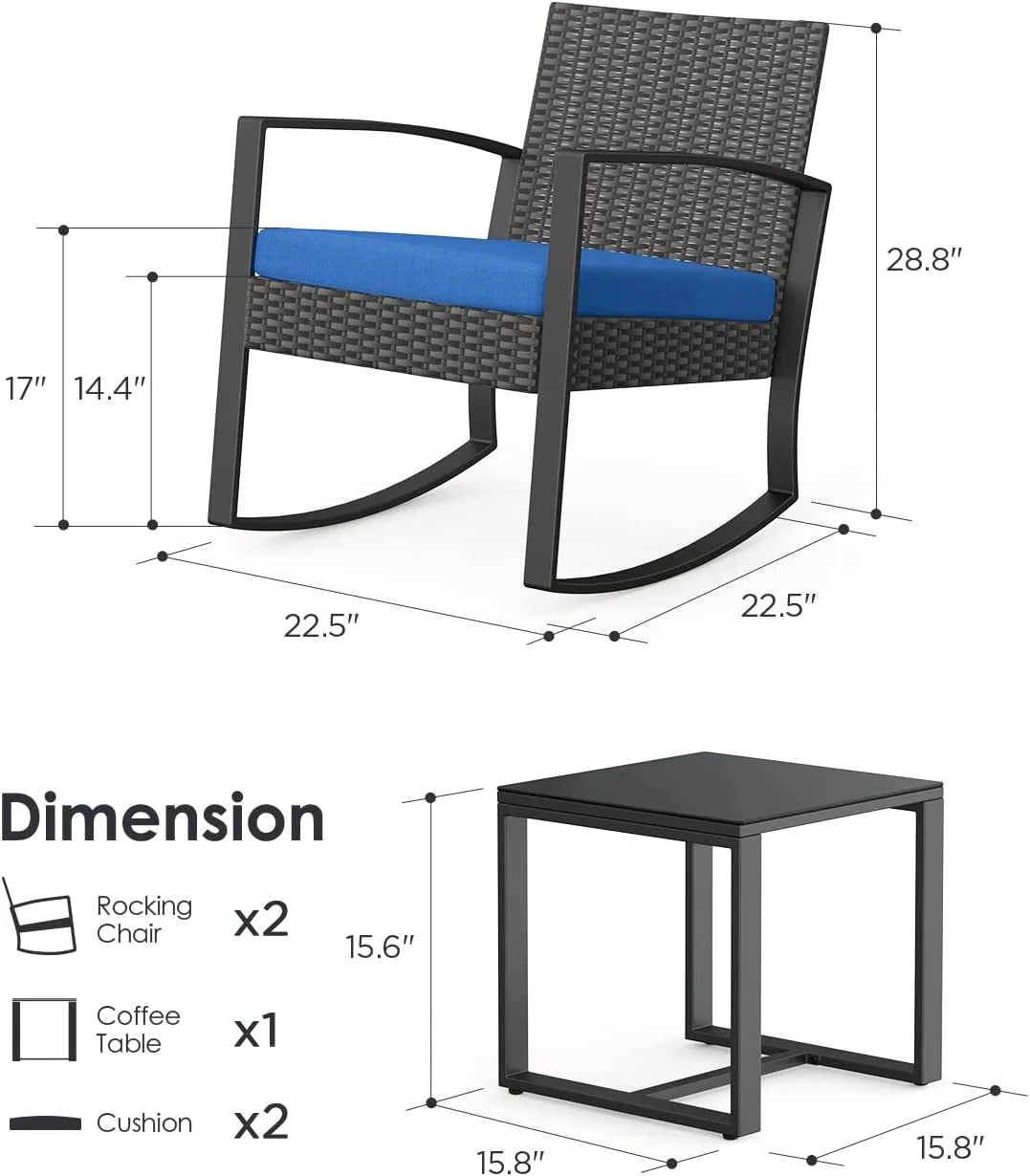 3-Piece Patio Wicker Chairs Set with Coffee Table J123