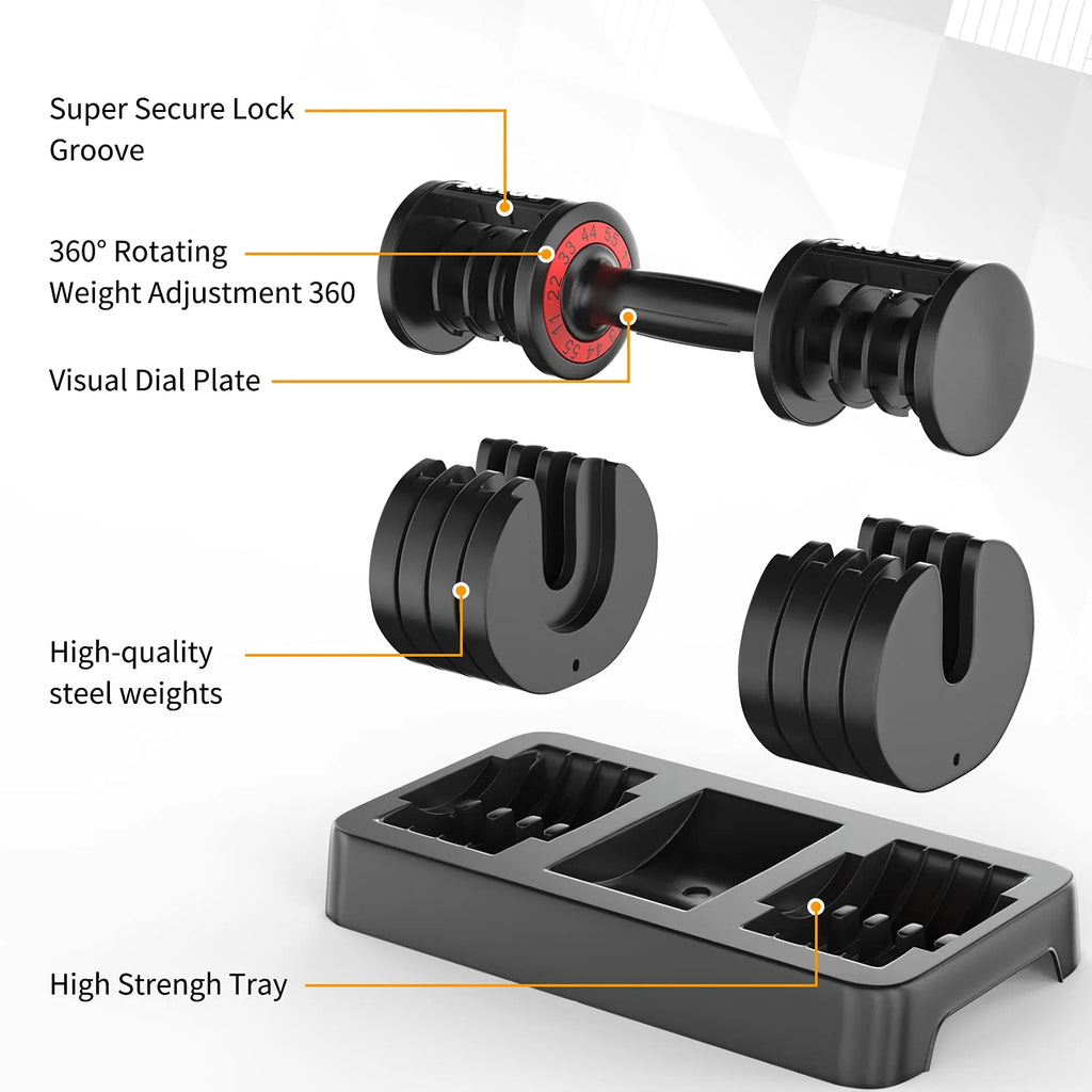 Adjustable Dumbbells Weight Set, Pair, Black X711555