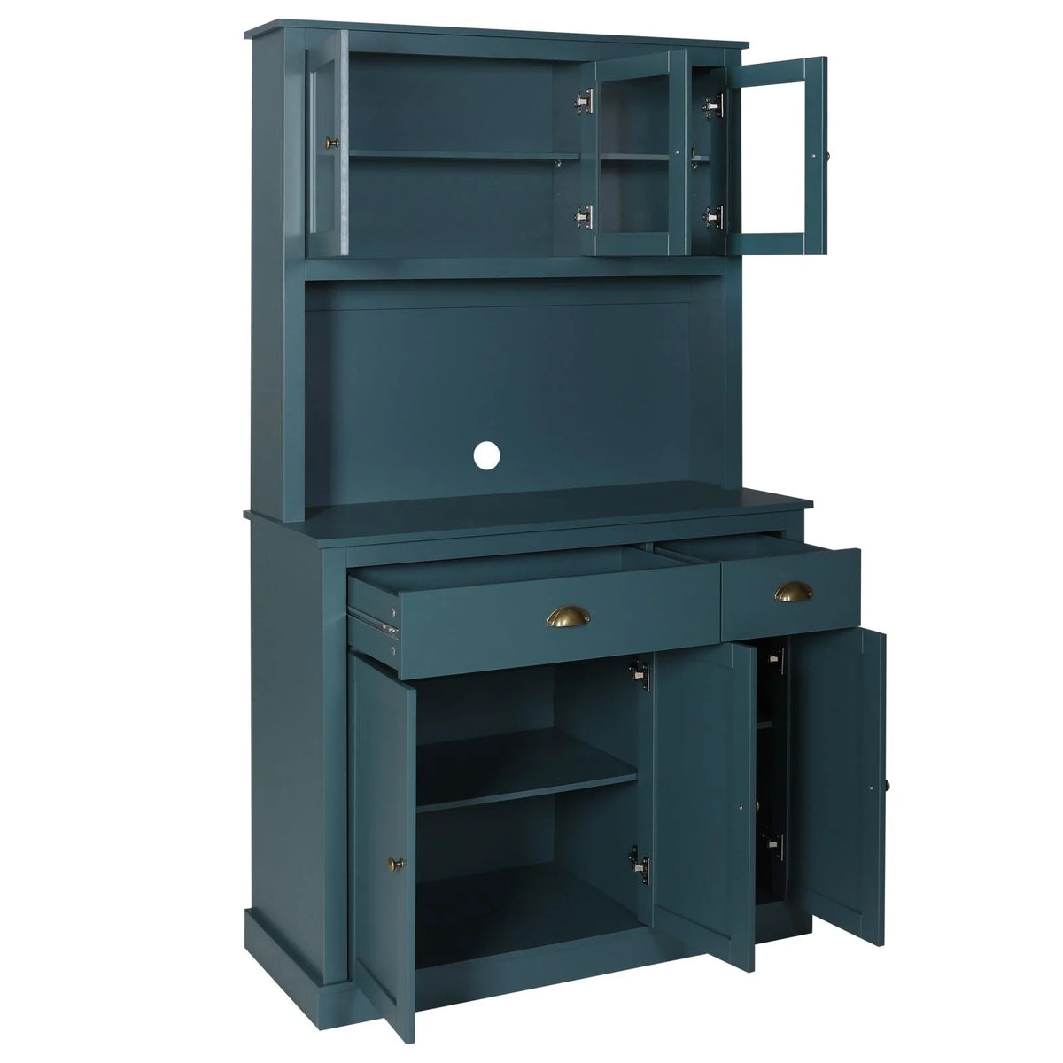 Blue Kitchen Pantry Storage Cabinet with Microwave Stand and Adjustable Shelves E965458