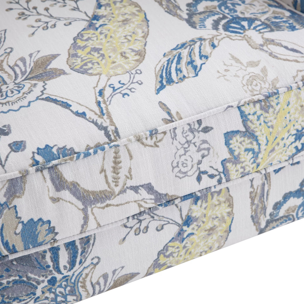 Blue Floral Pattern Fabric Wingback Accent Chair with Wooden Legs L997503