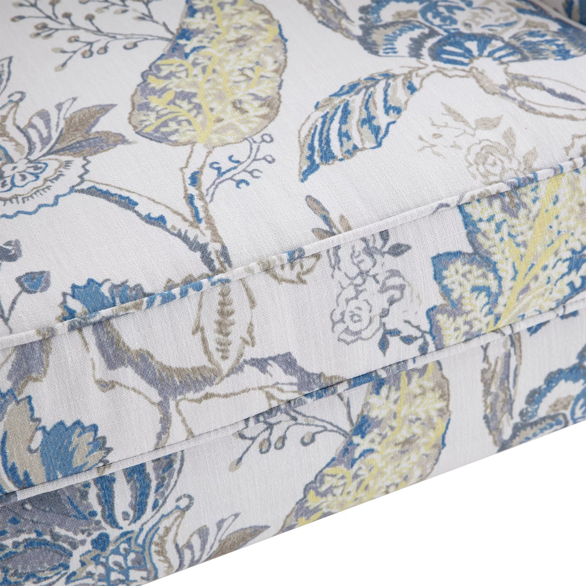 Blue Floral Pattern Fabric Wingback Accent Chair with Wooden Legs L997503