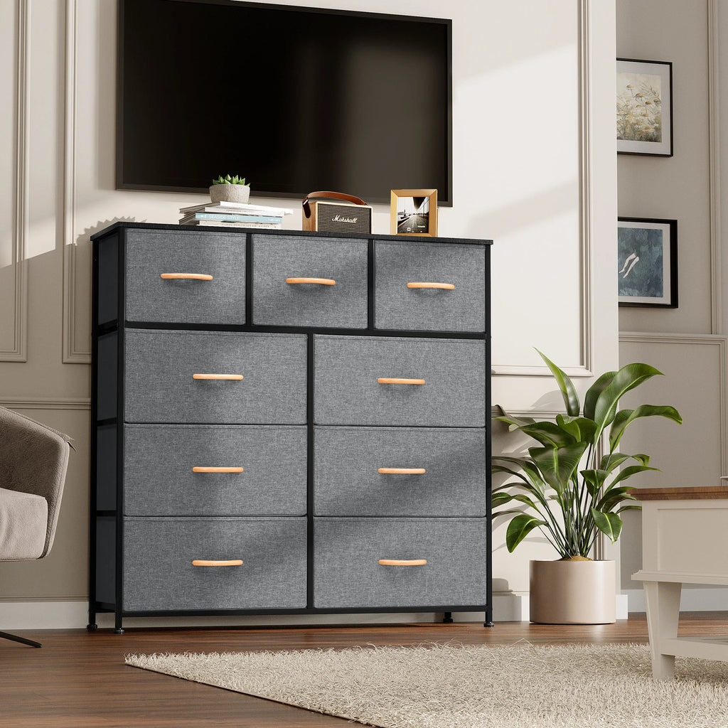 Gray 9 Drawer Dresser Storage Tower T2534