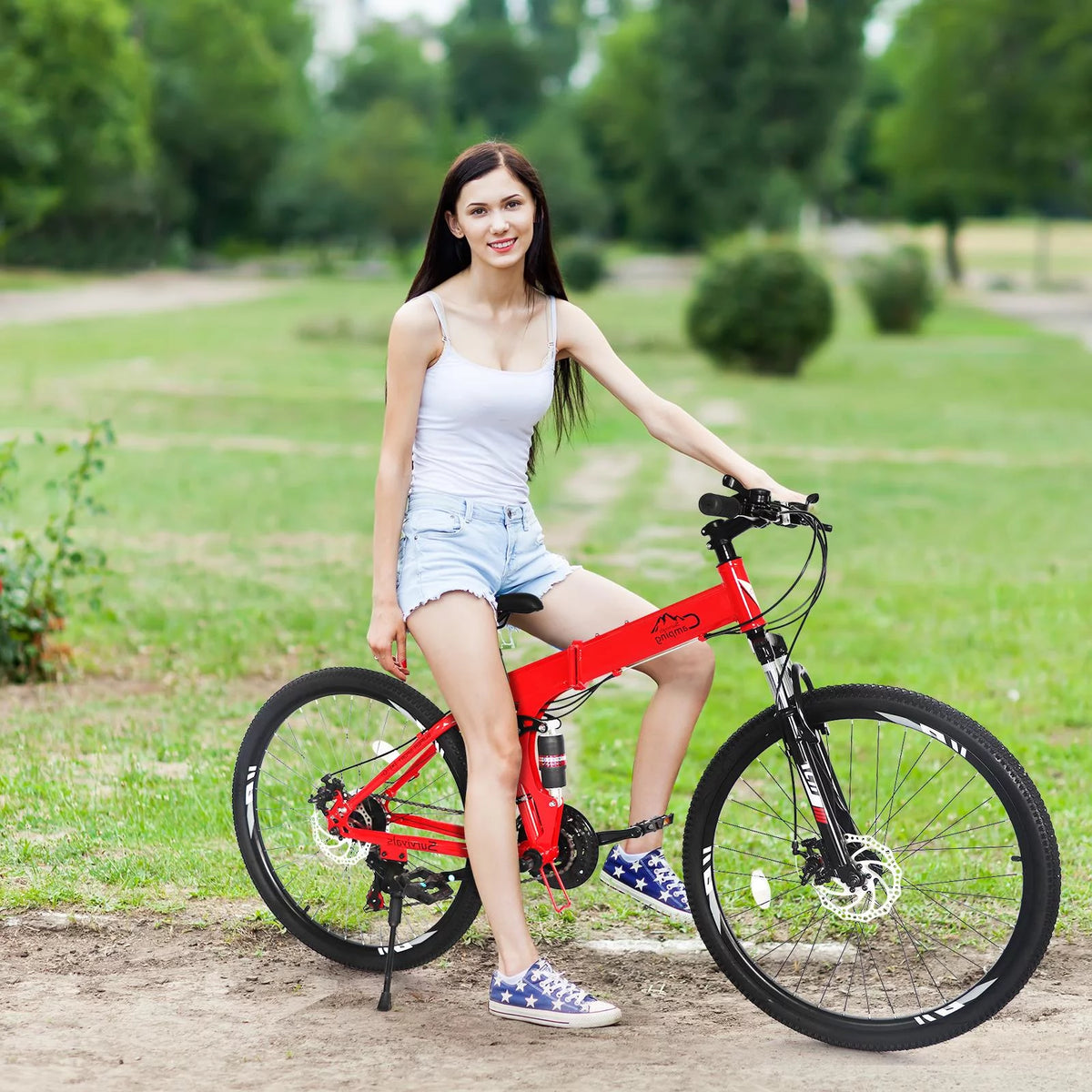 Folding Mountain Bike 21-Speed 26 inch Red N7523