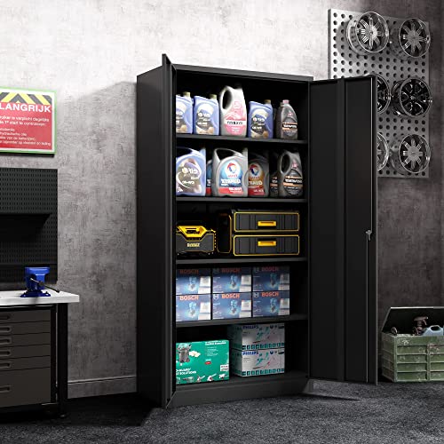 31.5" H Black Steel Lockable Storage Cabinet with 2 Adjustable Shelves N567