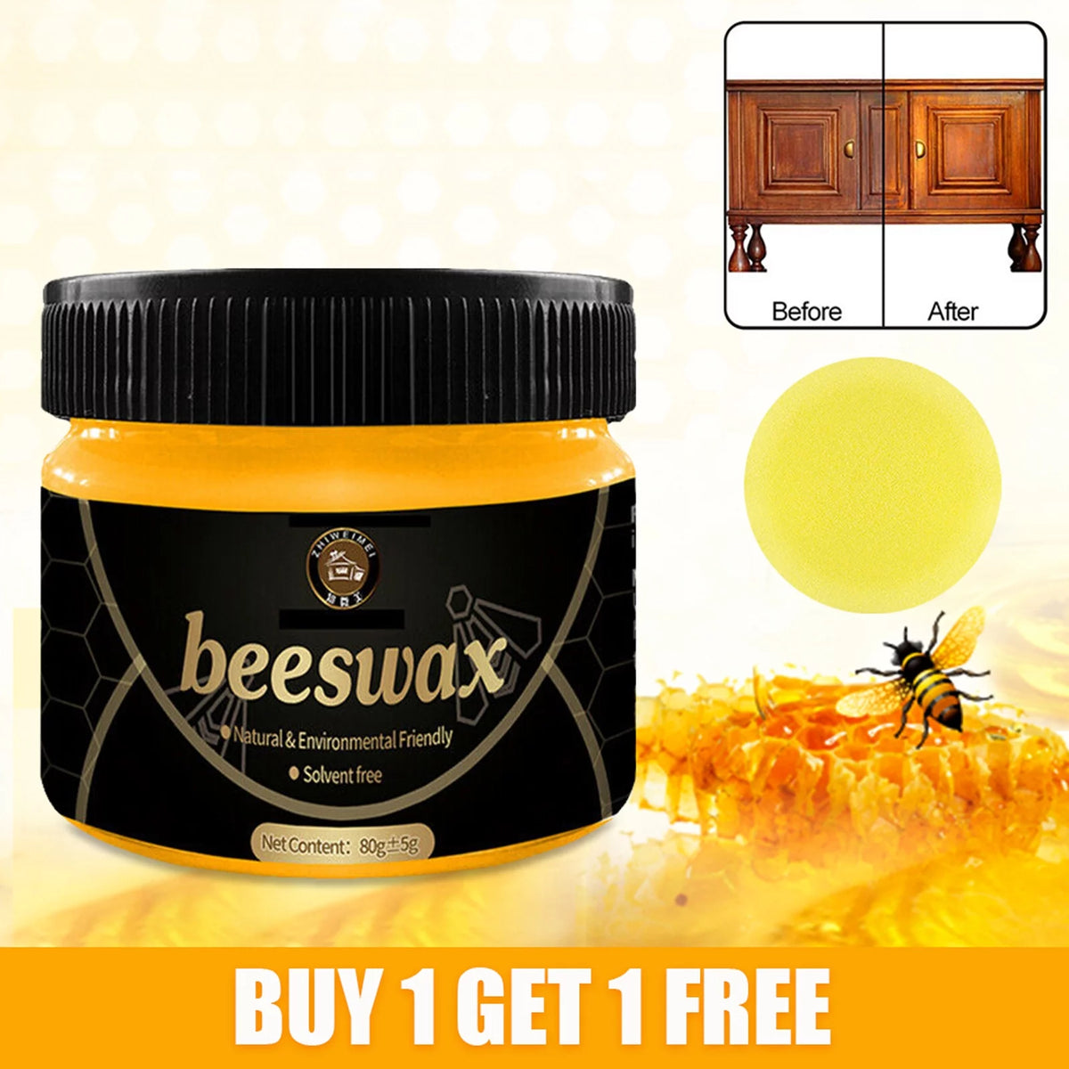 2Pcs Natural Beeswax Wood Furniture Cleaner and Polish Q582128